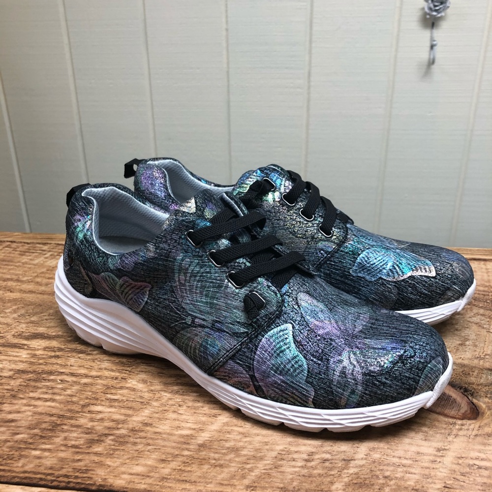 Nurse Mates Black and Blue Butterfly Sneakers
